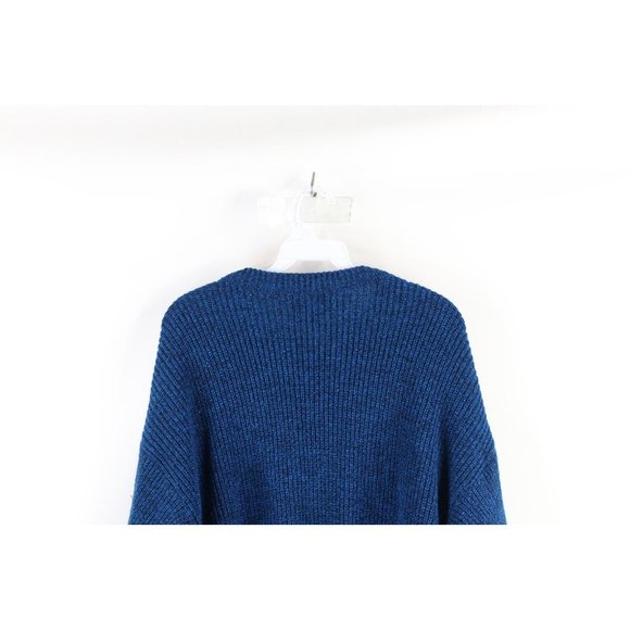 Vintage 70s Streetwear Mens Large Blank Ribbed Knit Crewneck Sweater Blue USA - Picture 6 of 7